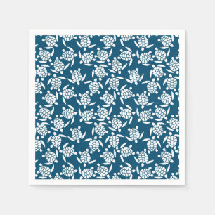 White and Blue Coastal Style Turtle Pattern Napkins