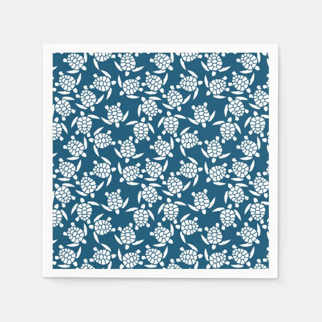 White and Blue Coastal Style Turtle Pattern Napkins (Front)