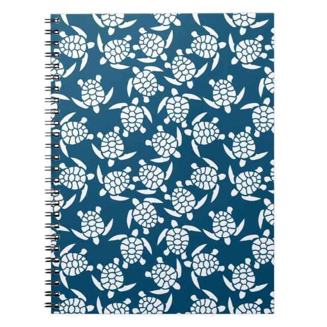 White and Blue Coastal Style Turtle Pattern Notebook (Front)