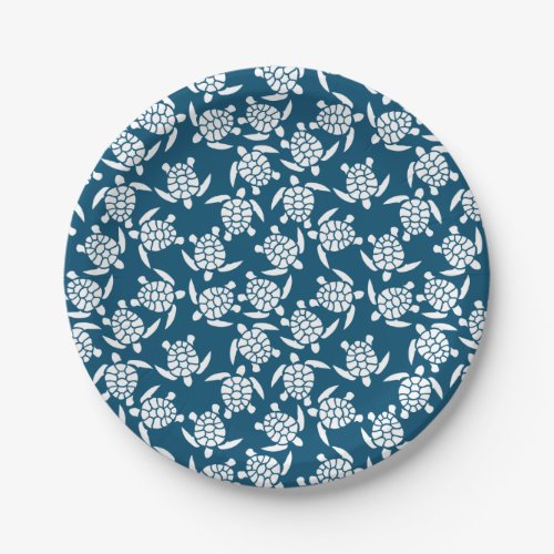 White and Blue Coastal Style Turtle Pattern Paper Plates