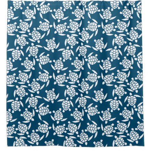 White and Blue Coastal Style Turtle Pattern Shower Curtain