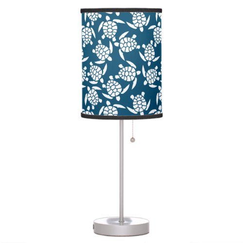 White and Blue Coastal Style Turtle Pattern Table Lamp