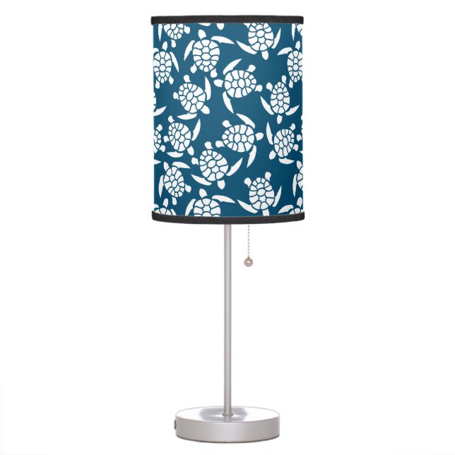 White and Blue Coastal Style Turtle Pattern Table Lamp (Left)