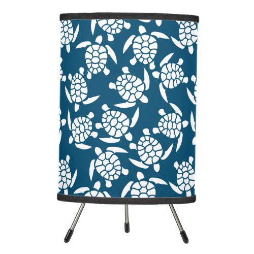 White and Blue Coastal Style Turtle Pattern Tripod Lamp