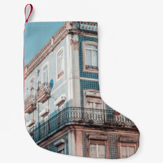 WHITE AND BLUE CONCRETE BUILDING SMALL CHRISTMAS STOCKING
