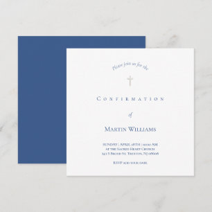 white and blue Confirmation   small size mini Invitation