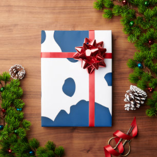 White And Blue Cow Spots Animal Print Wrapping Paper