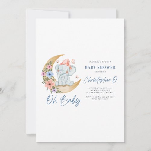 White and Blue Cute Baby Shower Card