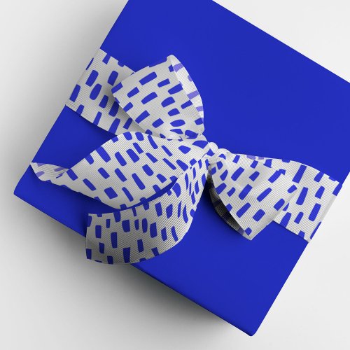 White and Blue Dashing Dots Grosgrain Ribbon