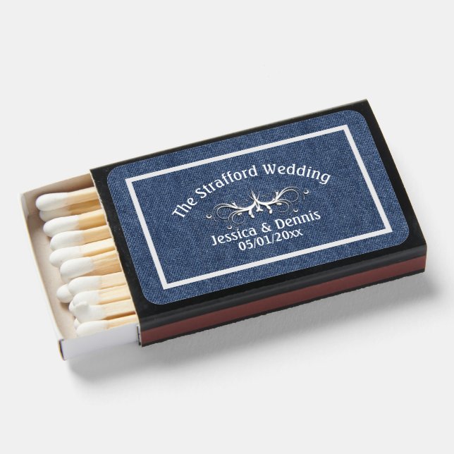  White and Blue Denim Custom Text  Matchboxes (Front Open)