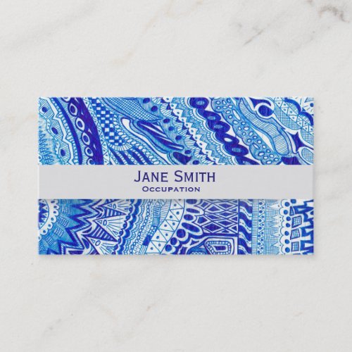 White and blue doodle pattern modern trendy business card