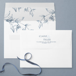 White and Blue Elegant Modern Floral Wedding Envel Envelope