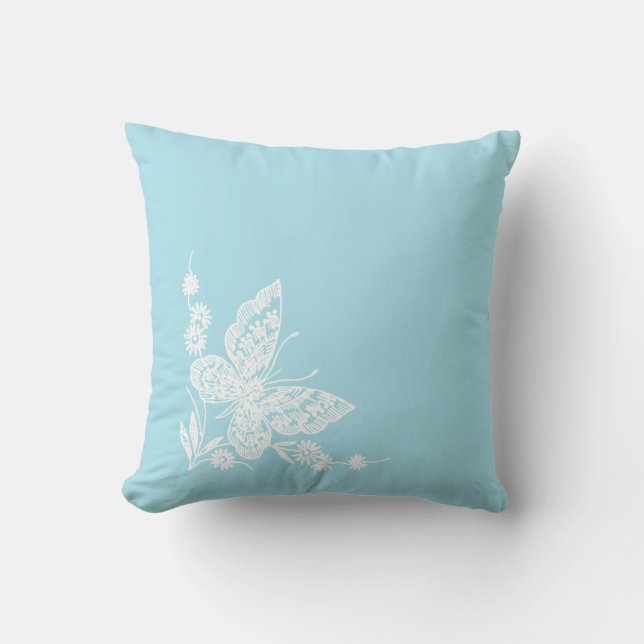 White and Blue Embroidered Look Pillow (Front)