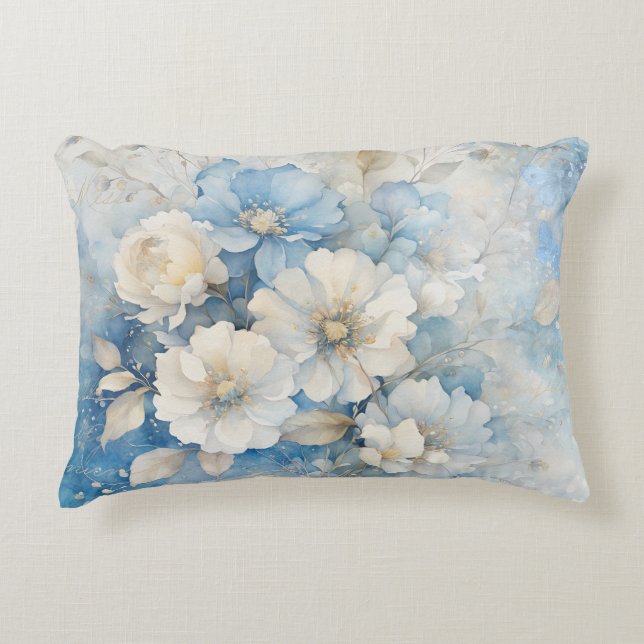 White and Blue Fflowers  Accent Pillow (Front)