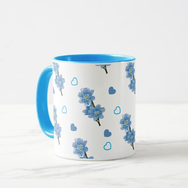 White and Blue Floral Coffee Mug (Front Left)