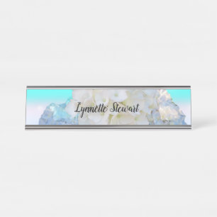White and Blue Floral  Desk Name Plate