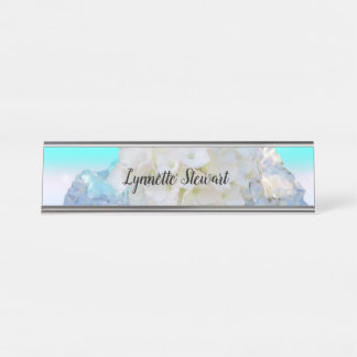 White and Blue Floral Desk Name Plate