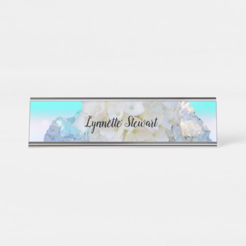 White and Blue Floral  Desk Name Plate