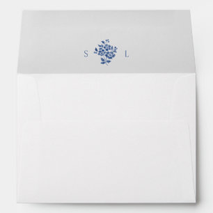 White and Blue Floral Monogram Wedding  Envelope