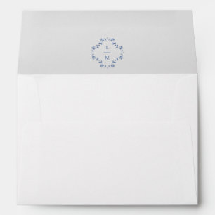 White and Blue Floral Monogram Wedding Envelope