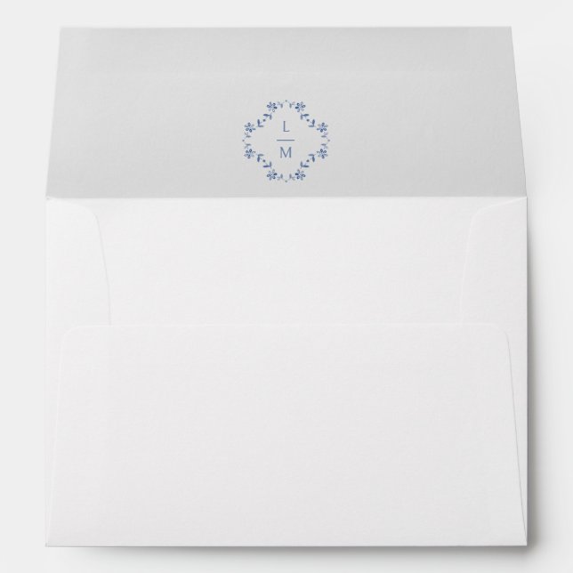 White and Blue Floral Monogram Wedding Envelope (Back (Bottom))