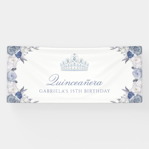 White and Blue Floral Quinceanera Banner