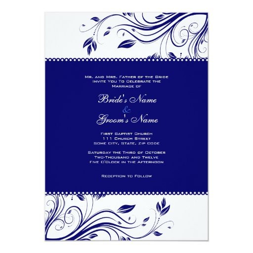 White and Blue Floral Swirls Wedding Invitation | Zazzle