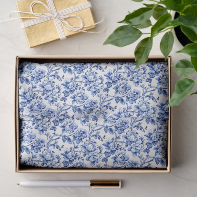 White and Blue Floral Tissue Paper (Gift)