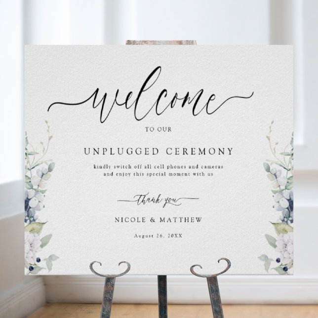 White and Blue Floral, Unplugged Ceremony Sign (Creator Uploaded)