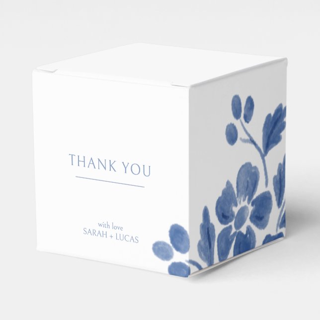 White and Blue | Floral Wedding  Favor Boxes (Front Side)
