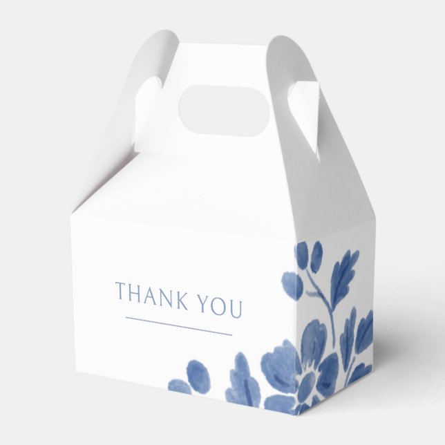 White and Blue | Floral Wedding  Favor Boxes (Front Side)
