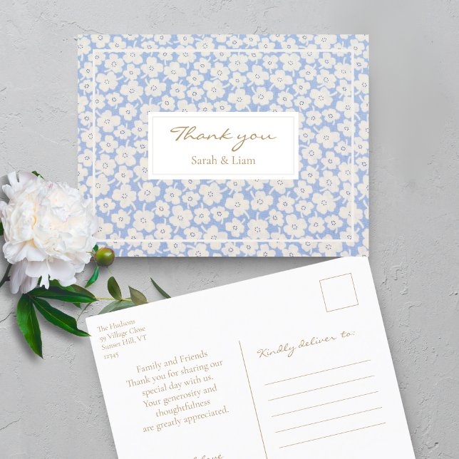 White and Blue Floral Wedding Thank You Postcard (Creator Uploaded)