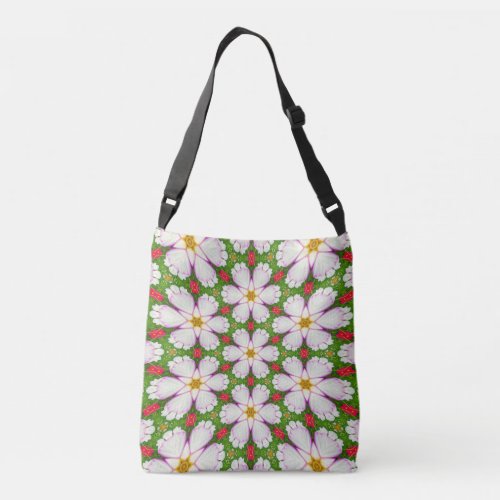 White and Blue Flower Pattern Crossbody Bag