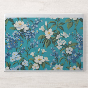 White and Blue Flowers with Teal background Floral HP Laptop Skin