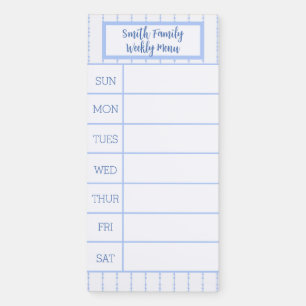 White and Blue French Pinstripe Weekly Menu Magnetic Notepad