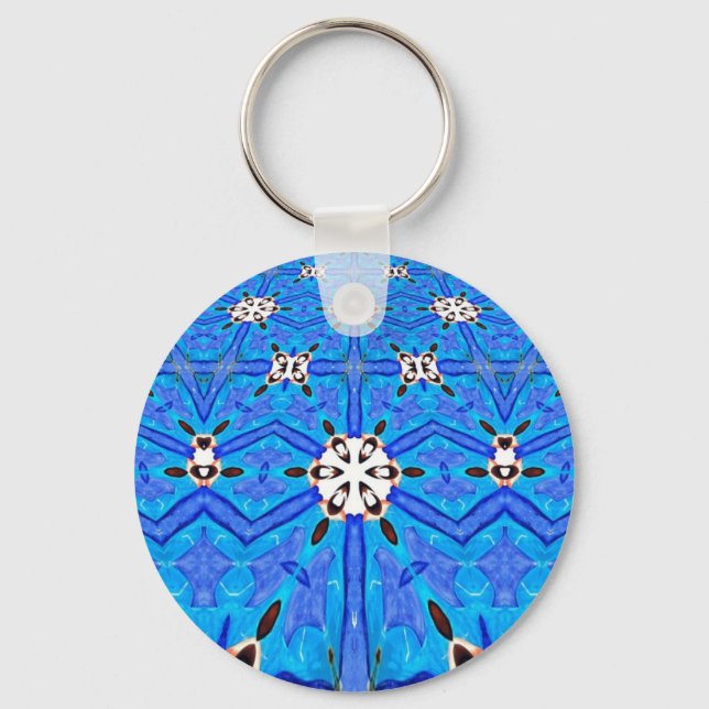 white and blue geometric keychain (Front)