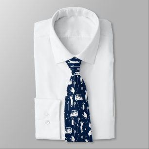 White and Blue Golf Symbols Pattern Neck Tie
