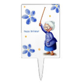White and Blue Grandmother Smiling Birthday Cake Topper (Front)