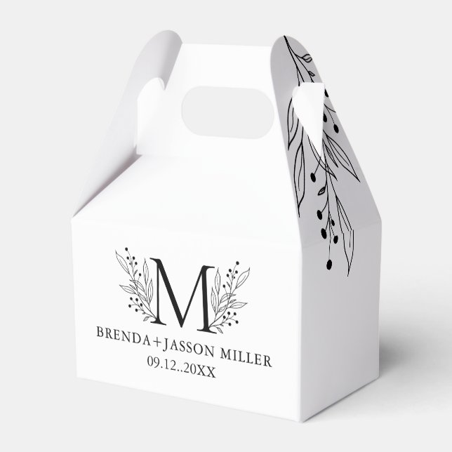 White and Blue-Gray Elegant monogram newlywed  Favor Boxes (Front Side)