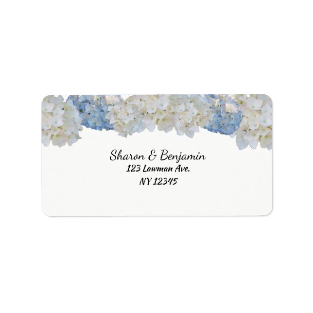 White and Blue Hydrangea Floral Address Label (Front)