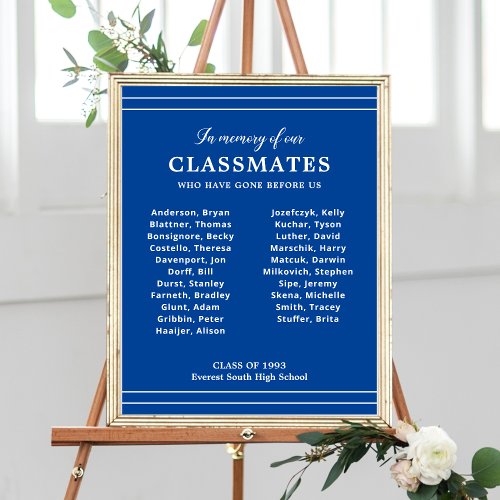 White And Blue In Memory Of Class Reunion Memorial Poster