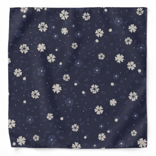 White and blue Japanes flowers pattern Bandana