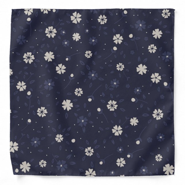 White and blue Japanes flowers pattern Bandana (Front)