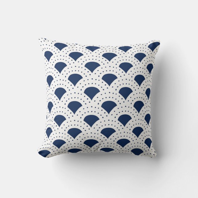 White and blue Japanese motive geometric pattern Throw Pillow (Front)