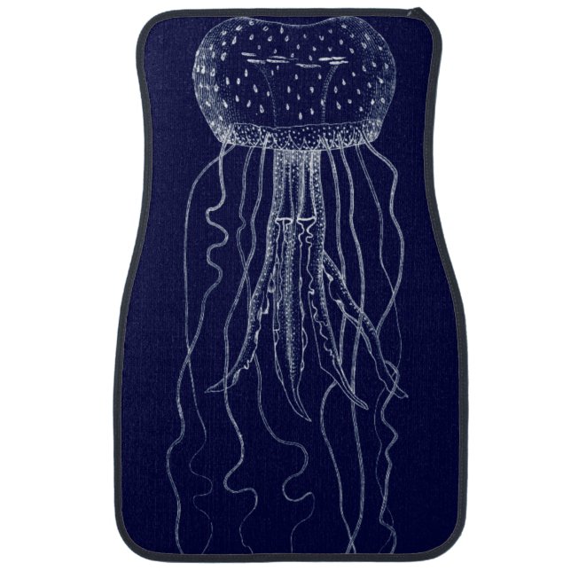 White and Blue Jellyfish Car Floor Mat (Front)