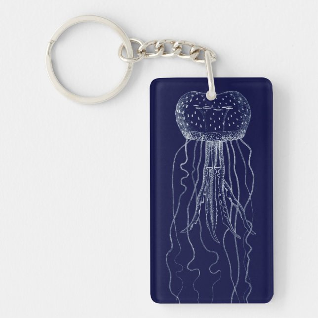 White and Blue Jellyfish Keychain (Front)
