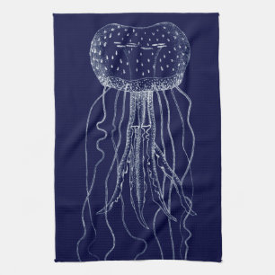 White and Blue Jellyfish Kitchen Towel