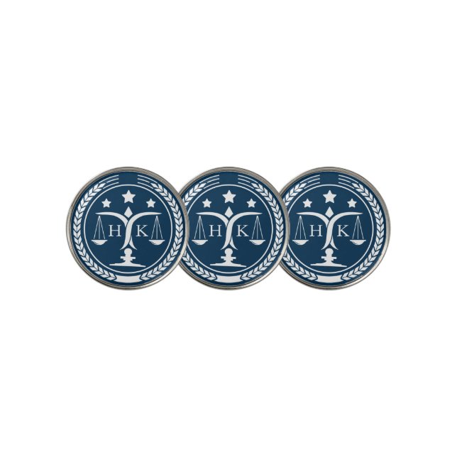 White And Blue Justice Logo Monogram Golf Ball Marker (3 Up)