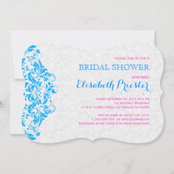 White And Blue Lace Bridal Shower Invite 2 by ArtOnCardsStamps at Zazzle