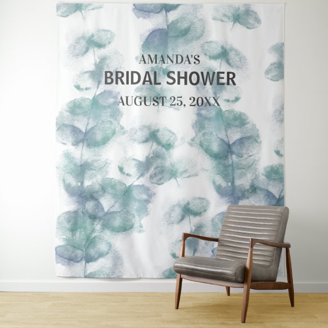 White and Blue Leaves Wedding Photo Booth Backdrop (In Situ)